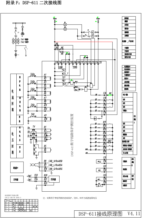 DSP-611系列數字線路保護測控裝置接線圖