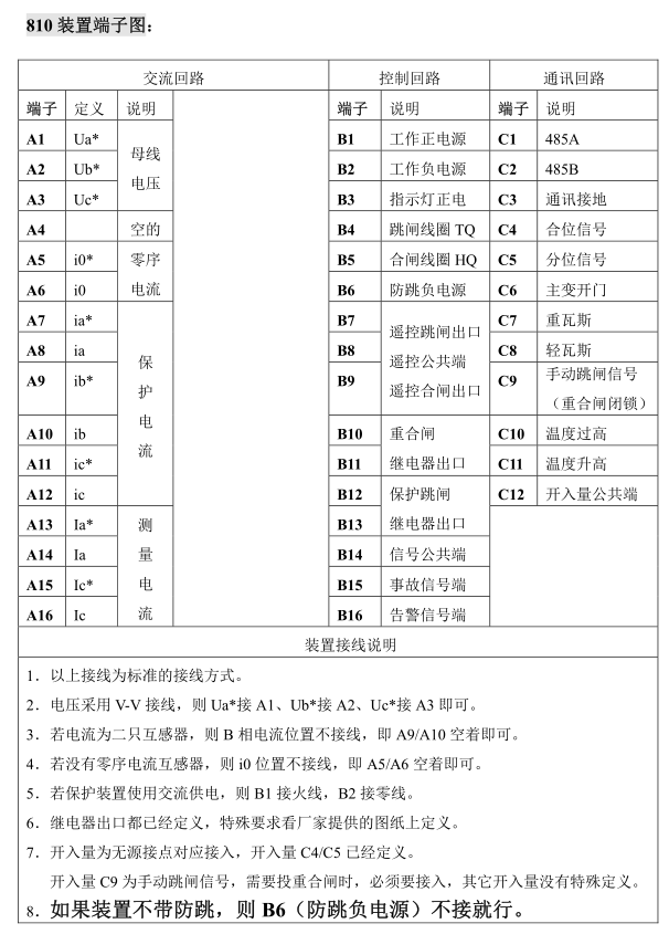 DSP810系列微機保護測控裝置端子圖